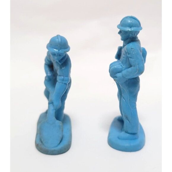 Lot of 2 Vintage Blue Hard Plastic Construction Worker Figures - Picture 2 of 6